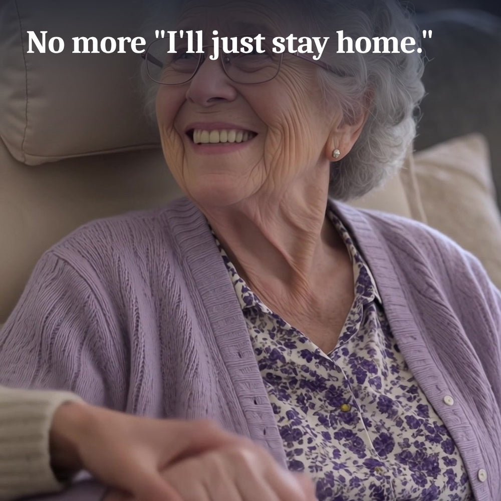 Smiling grandmother sitting in the chair